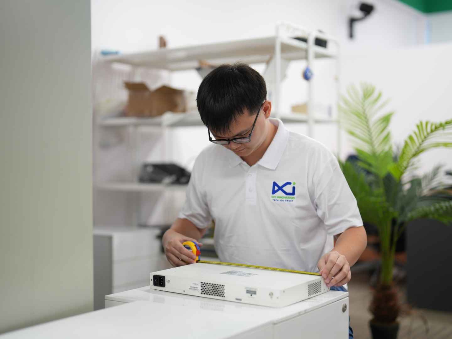 IT infrastructure engineer setting up network hardware configurations and enterprise systems